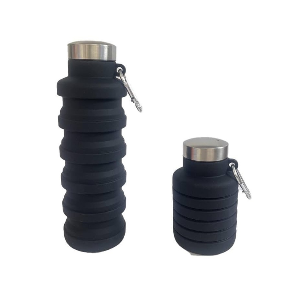 Collapsible Black Water Bottle with Carabiner